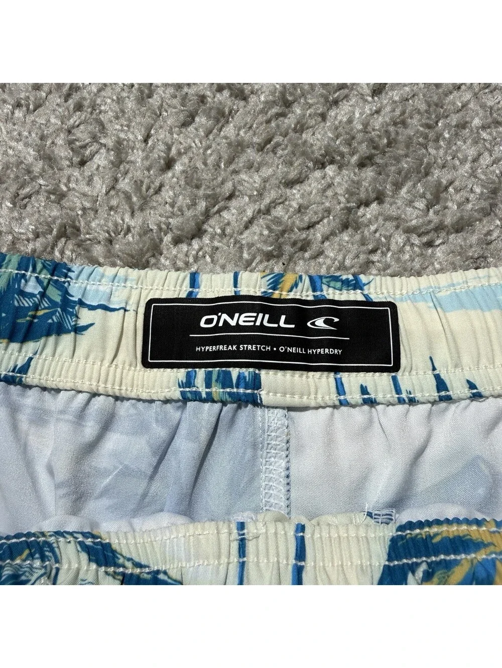 O’Neill Hyperfreak Boardshorts Blue & White Tropical Palm Swim Trunks Mens XL